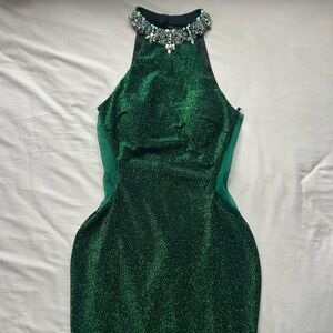 Clarisse Sparkling Emerald mermaid full length backless gown